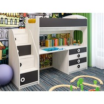 Кровать чердак Акварель с лестницей (Светлое дерево/Антрацит) двухъярусная односпальная