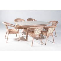Комплект плетеной мебели Deco (Деко) 6 с прямоугольным столом, капучино