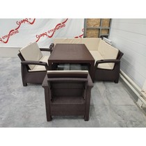 Обеденная группа под искусственный ротанг Yalta Large Maxi Set (бежевые подушки) с подушками на спинку