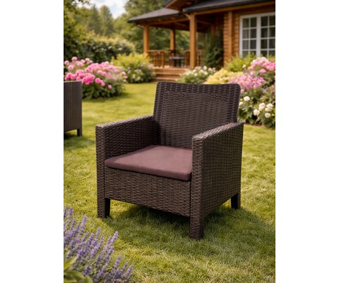 Кресло садовое под ротанг СадКо (темно-коричневый с коричневой подушкой)