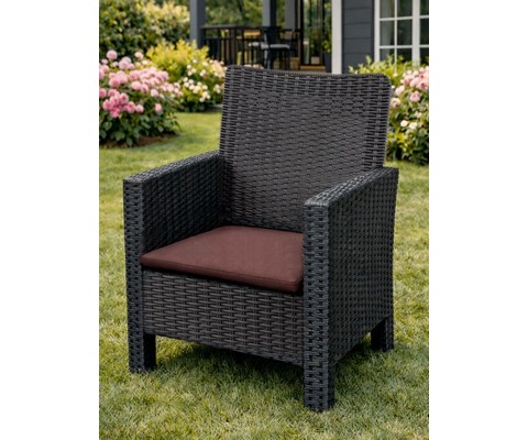 Кресло садовое под ротанг СадКо (темно-серый с коричневой подушкой)