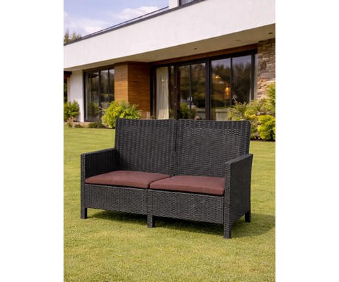 Диван двухместный садовый под ротанг СадКо (темно-серый с коричневой подушкой)