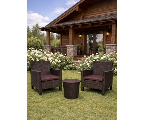 Комплект 2 садовых кресла и столик под ротанг СадКо (темно-коричневый с коричневой подушкой)