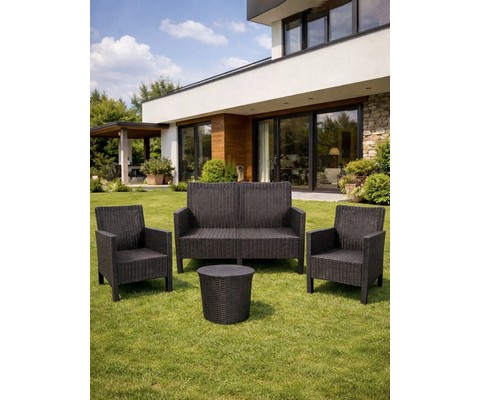 Комплект 2 садовых кресла, двухместный диван и столик под ротанг СадКо (темно-серый)