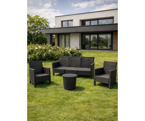 Комплект 2 садовых кресла, трехместный диван и столик под ротанг СадКо (темно-серый)