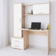 Стол компьютерный со стеллажом Квартет-9 (белый, дуб сонома)