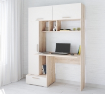 Стол компьютерный со стеллажом Квартет-11 (белый, дуб сонома)