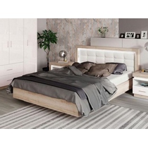 Двуспальная кровать Люмен 12 160x200 см с подъемным механизмом (дуб сакраменто/белый снег) со светодиодной подсветкой